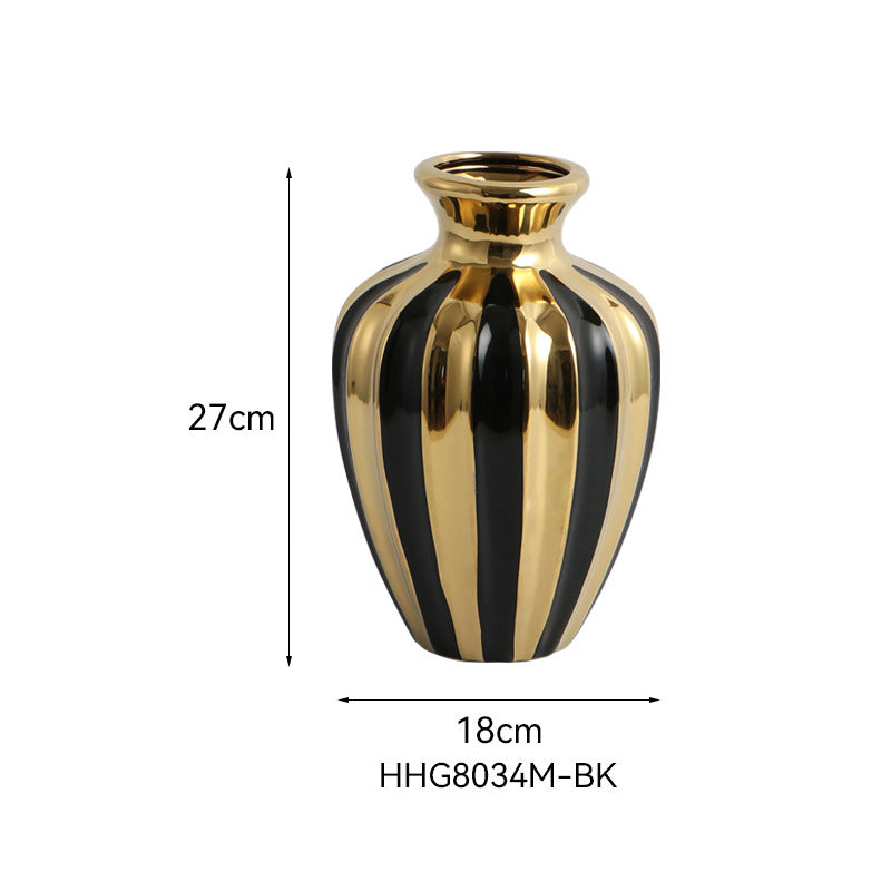 Sculptural Ceramic Vases in Gold and Black Finish