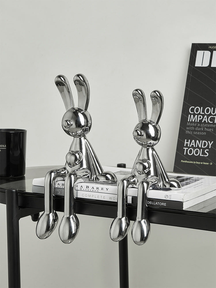 Silver Rabbit Decor: Modern Luxury Shelf Decoration