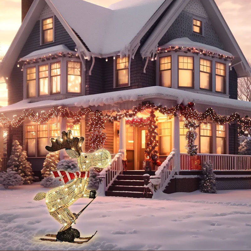 Lighted Skiing Reindeer Ornament for Festive Yards