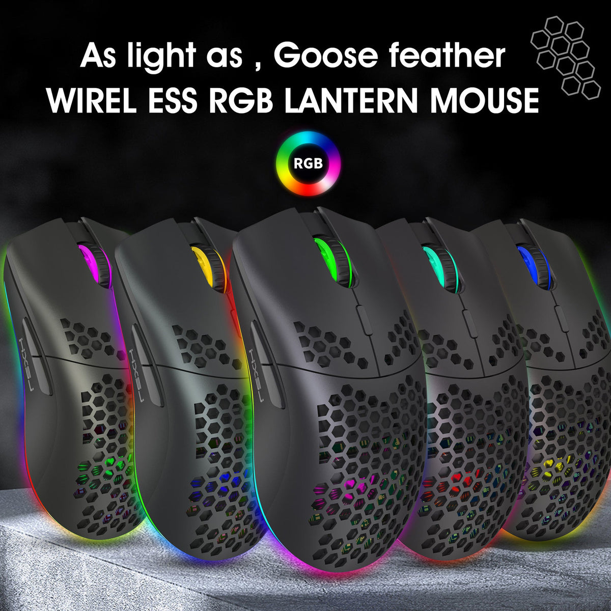 Lightweight RGB Wireless Mouse with Honeycomb Shell