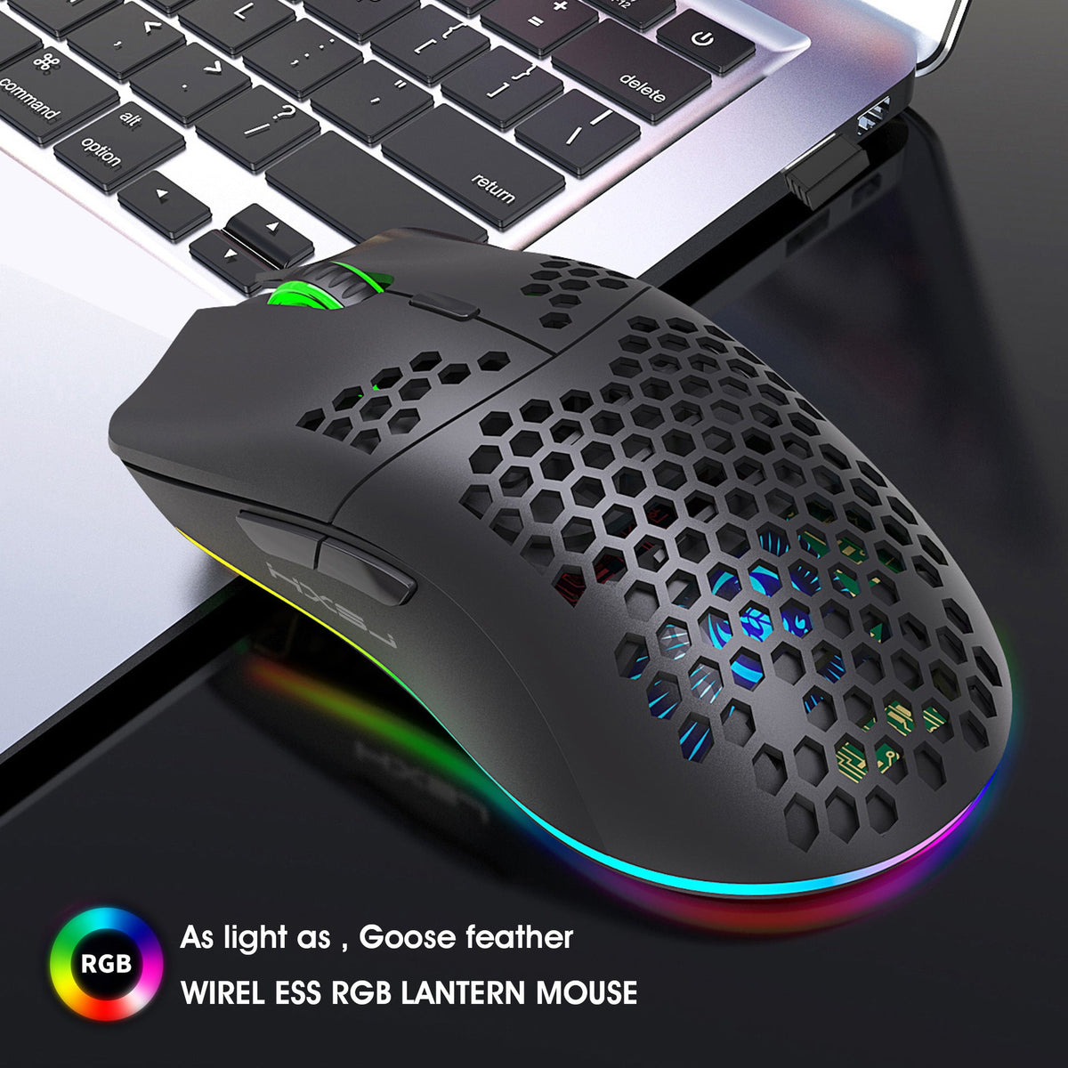 Lightweight RGB Wireless Mouse with Honeycomb Shell