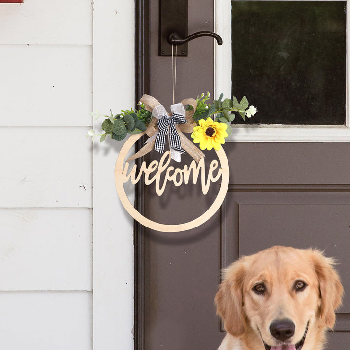 Farmhouse Wood Welcome Sign with Floral Wall Accent