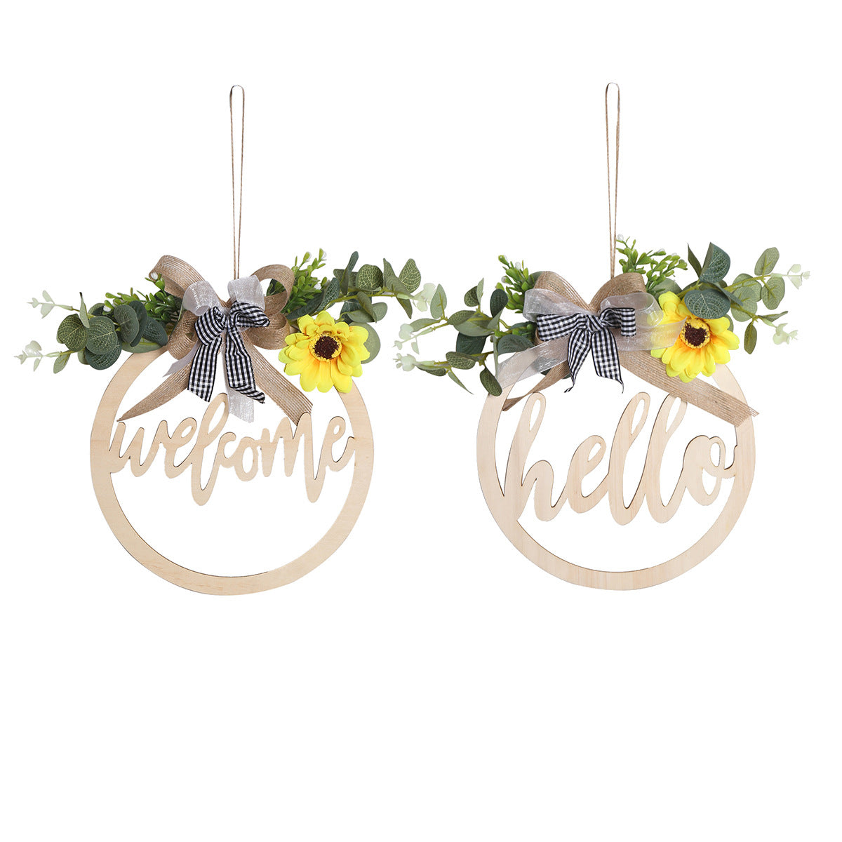 Farmhouse Wood Welcome Sign with Floral Wall Accent