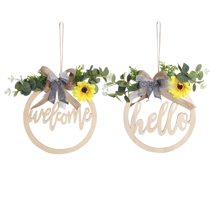 Farmhouse Wood Welcome Sign with Floral Wall Accent