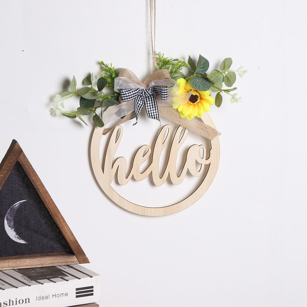 Farmhouse Wood Welcome Sign with Floral Wall Accent