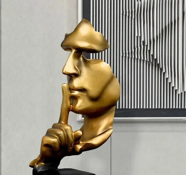Gold Face Sculpture for Wine Cabinet and Living Room Decor