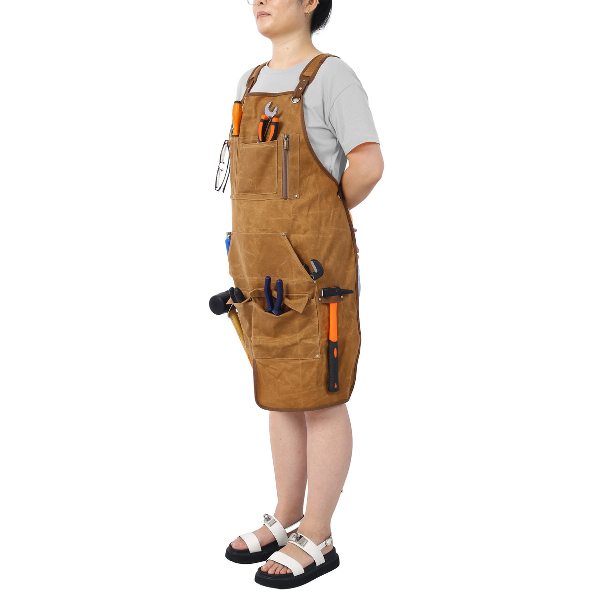 Heavy-Duty Waxed Canvas Carpenter Apron with Tool Pockets