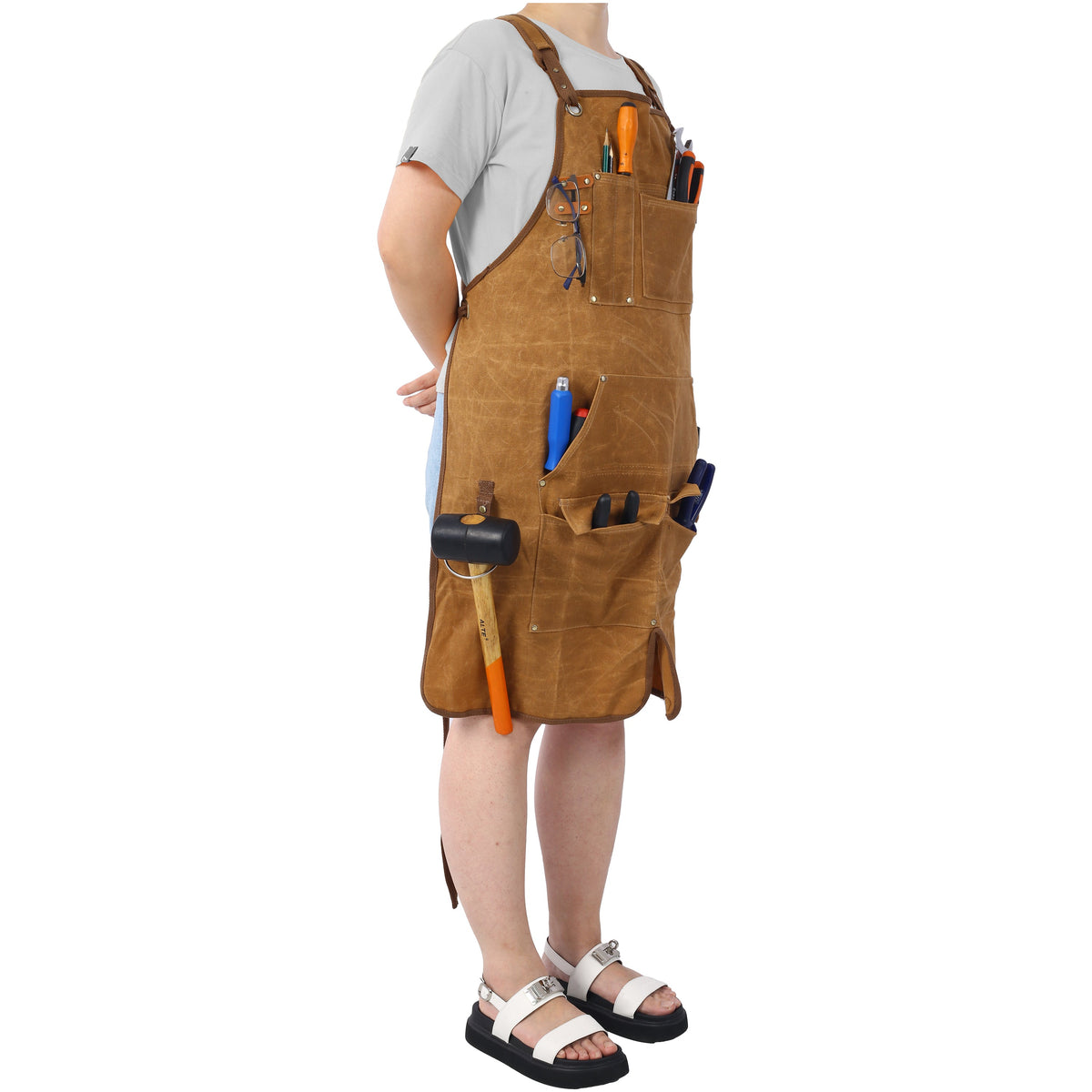 Heavy-Duty Waxed Canvas Carpenter Apron with Tool Pockets