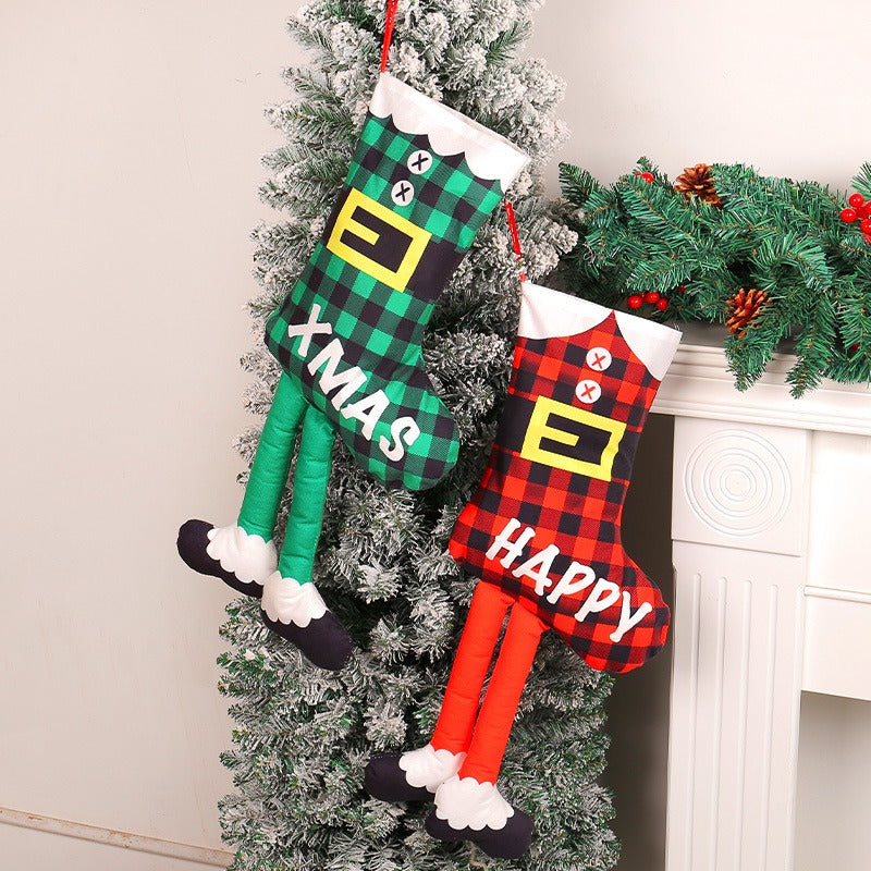 Long-Leg Elf Christmas Stocking Decoration Display