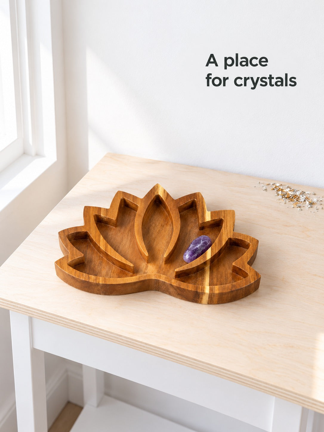 Lotus Wood Crystal Tray: Organize & Display Your Stones