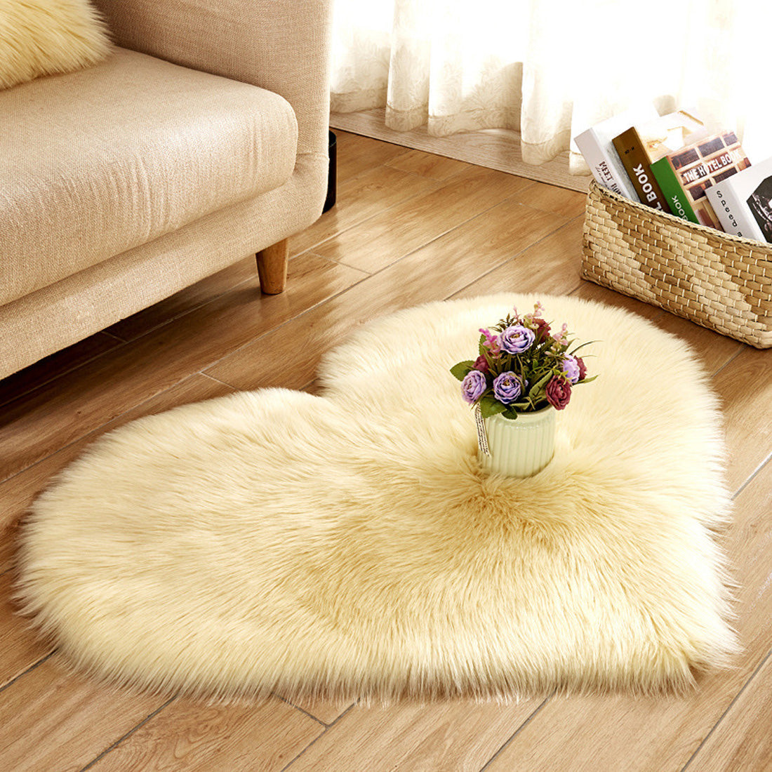 Heart-Shaped Faux Fur Rug for Cozy Bedroom Styling