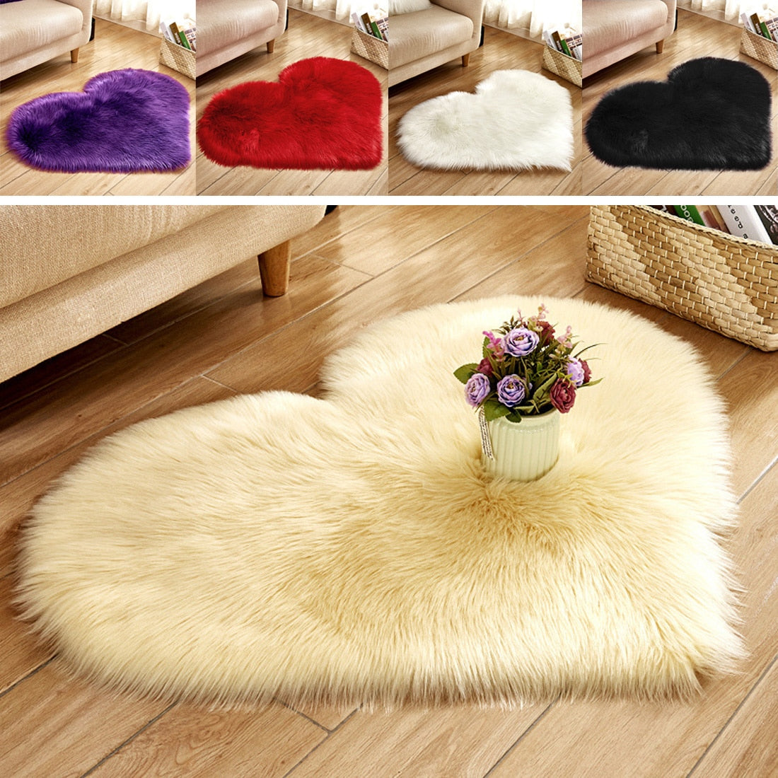 Heart-Shaped Faux Fur Rug for Cozy Bedroom Styling