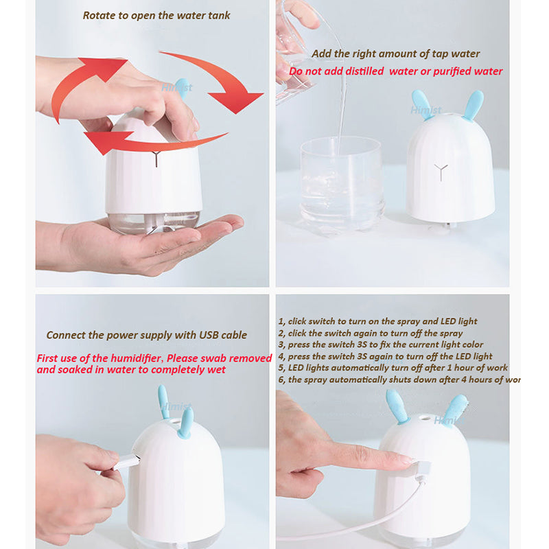 Rabbit Mini Humidifier USB Desk Diffuser with Night Light