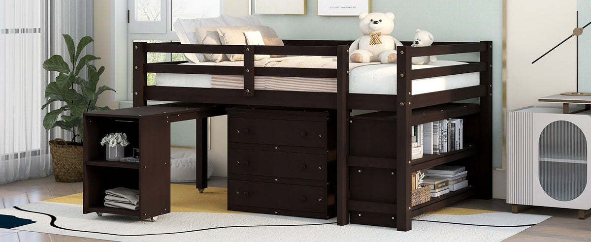 Full Loft Bed with Desk and Drawers for Small Rooms