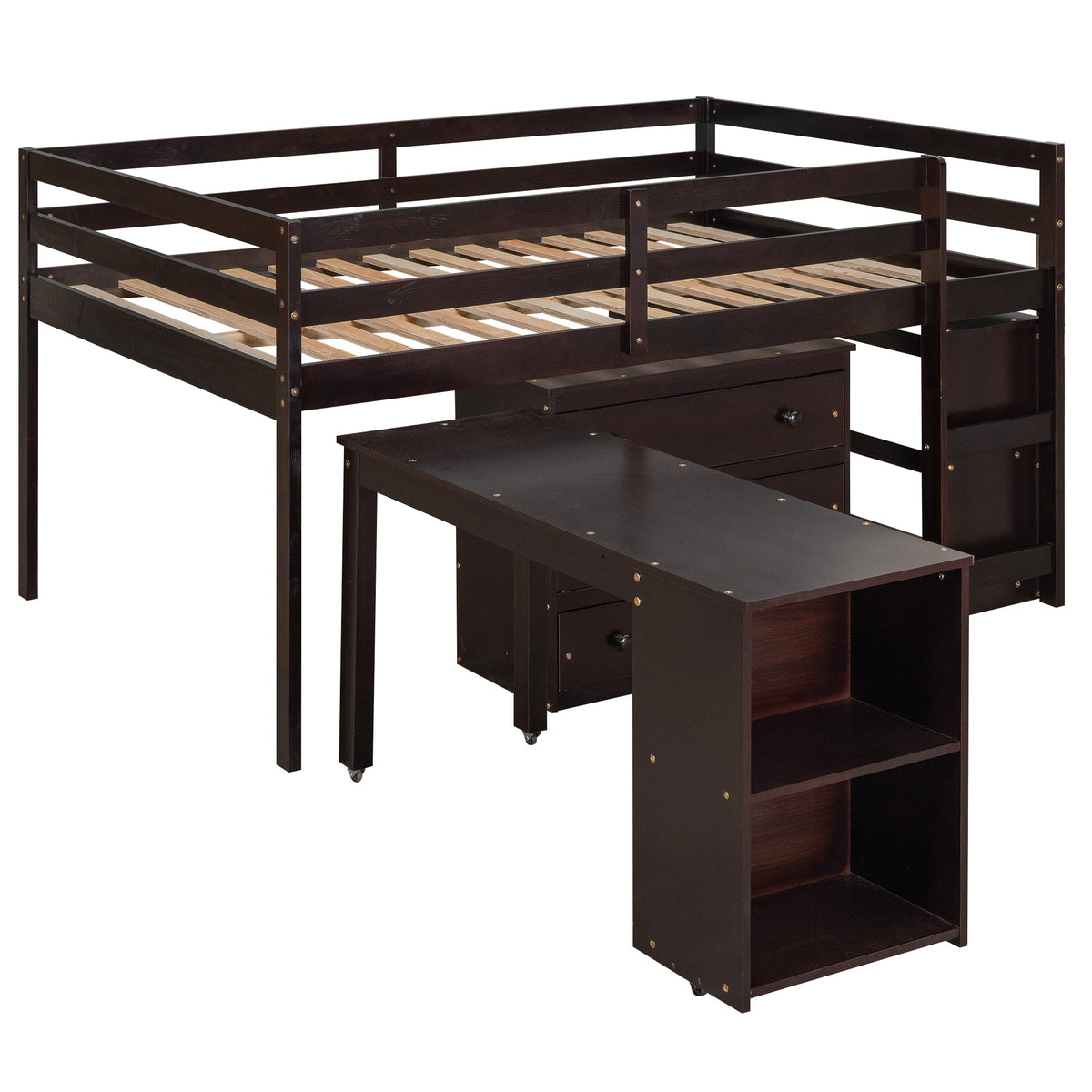 Full Loft Bed with Desk and Drawers for Small Rooms