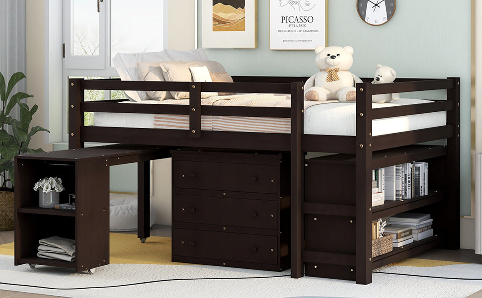 Full Loft Bed with Desk and Drawers for Small Rooms