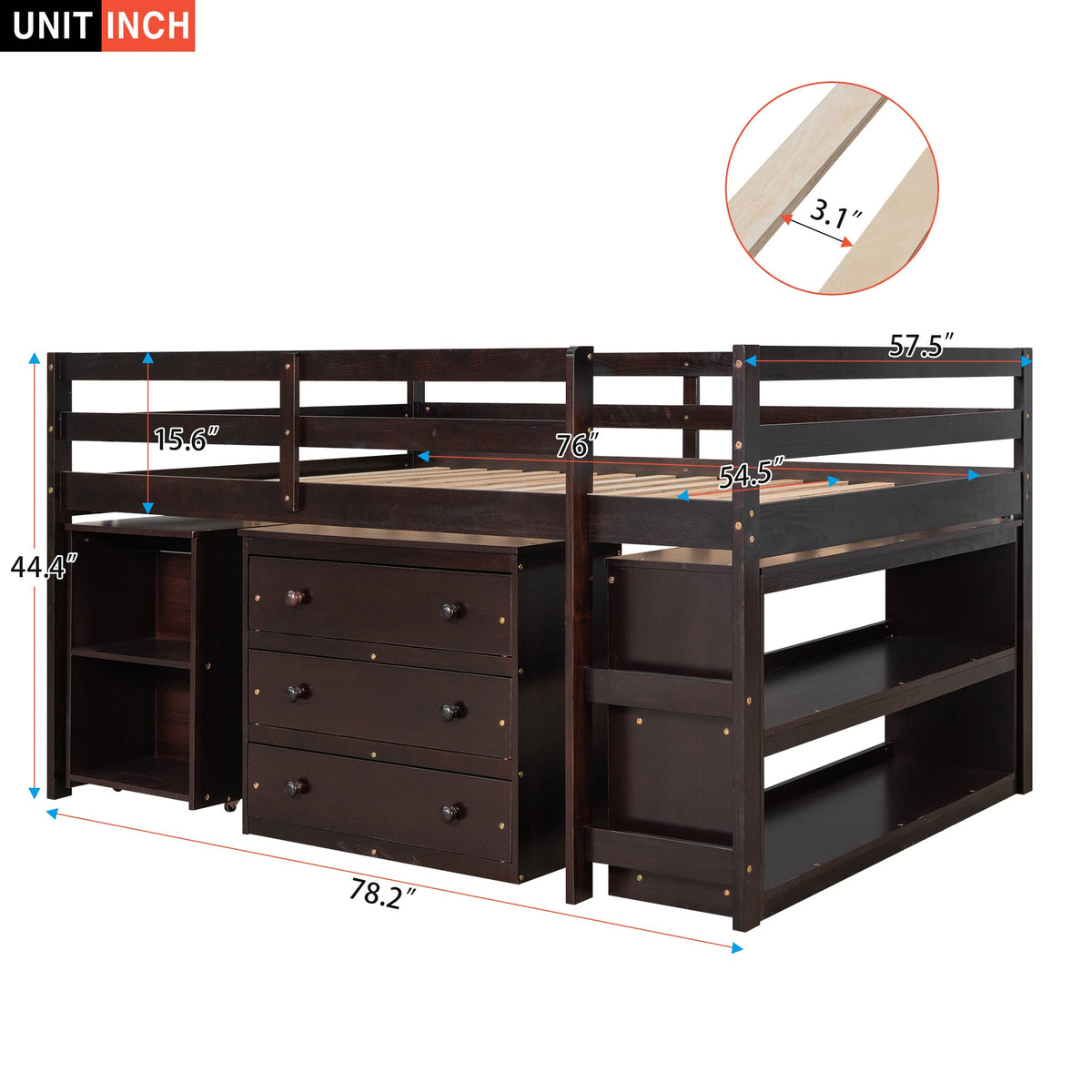 Full Loft Bed with Desk and Drawers for Small Rooms