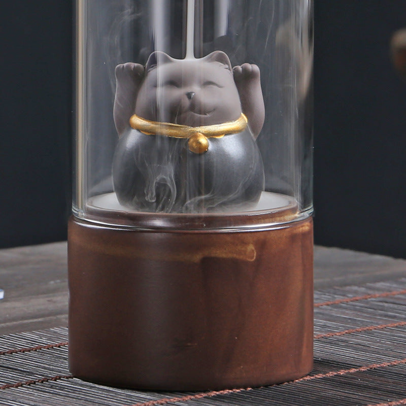 Lucky Cat Backflow Incense Burner for Relaxing Ambiance