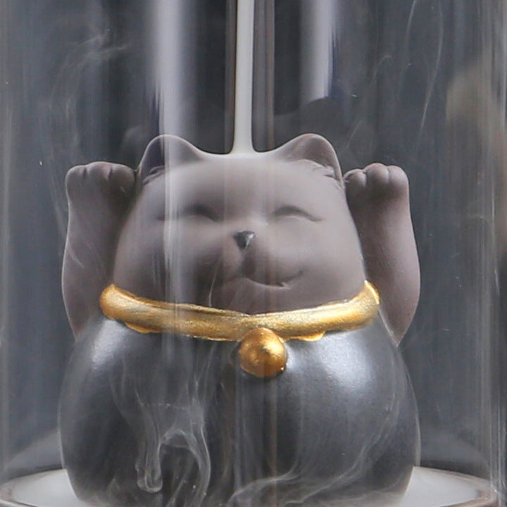 Lucky Cat Backflow Incense Burner for Relaxing Ambiance