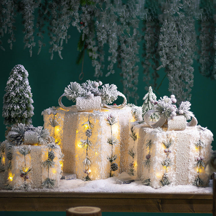 Christmas Gift Box Ornament with Warm White LED Glow