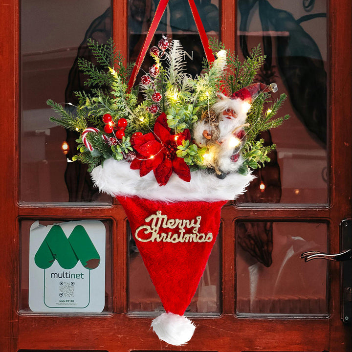 Illuminated Santa Hat Christmas Door Pendant Decor
