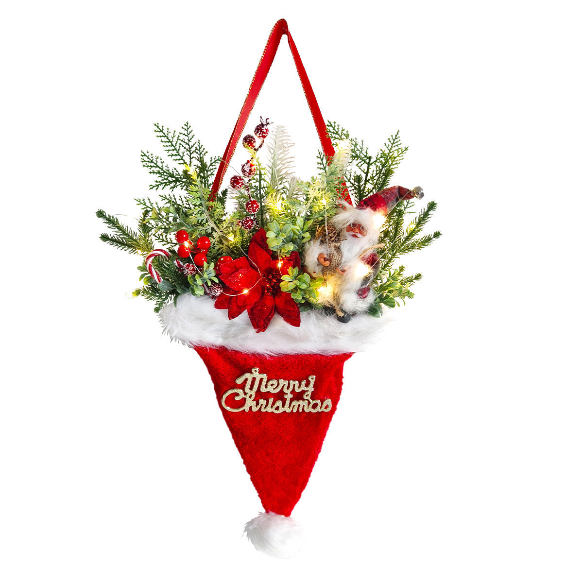 Illuminated Santa Hat Christmas Door Pendant Decor