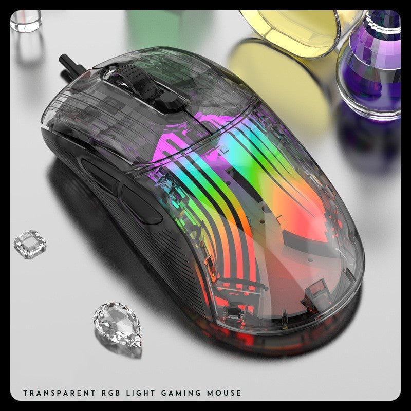 Transparent RGB Wireless Gaming Mouse with Glowing Lights