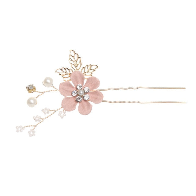 Blue Flower Bridal Hair Comb with Gold Filigree Leaves