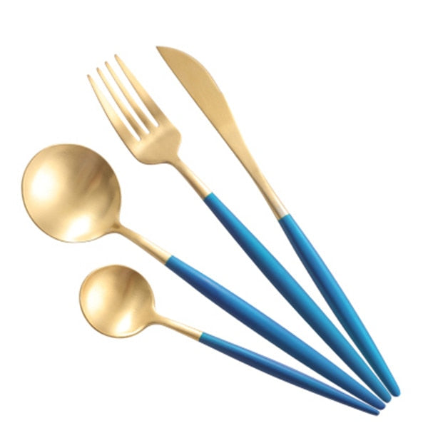 Matte Gold Stainless Steel Flatware Set, 4 Piece