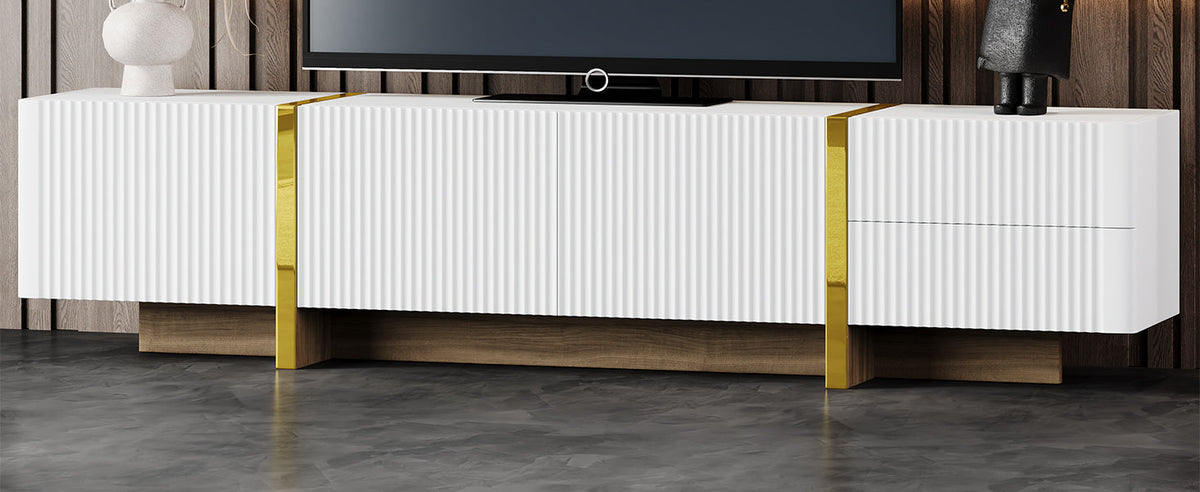 Luxury Fluted TV Stand for 80-Inch TVs with Storage