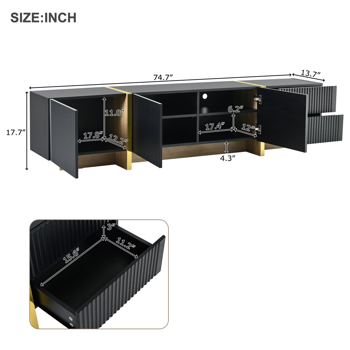 Fluted TV Stand with Storage for TVs Up to 80 Inches