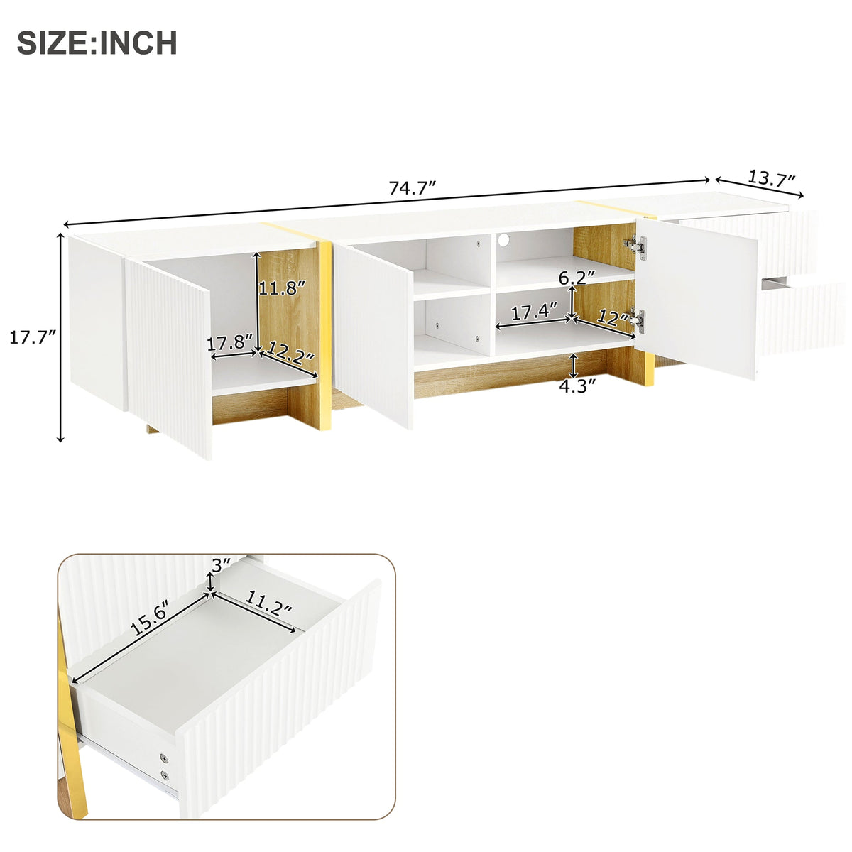 Luxury Fluted TV Stand for 80-Inch TVs with Storage