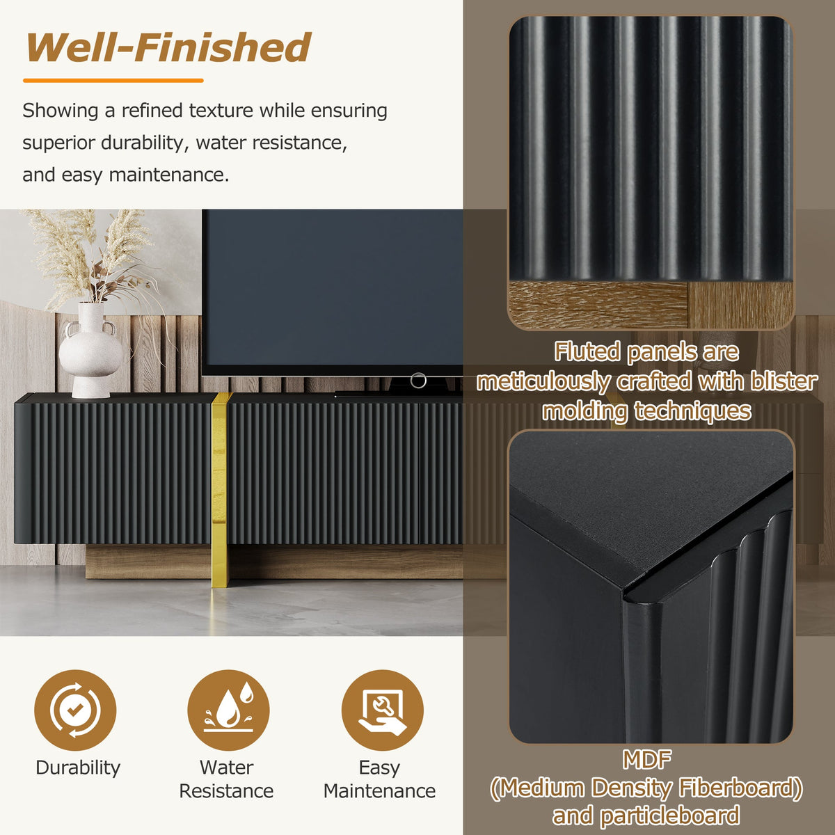 Fluted TV Stand with Storage for TVs Up to 80 Inches