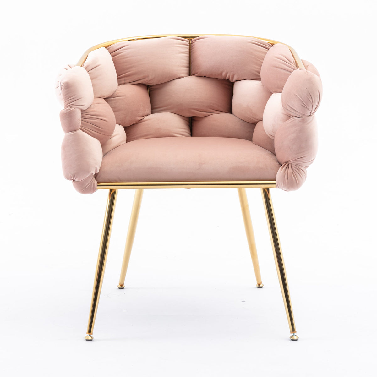 Pink Velvet Tufted Accent Chair with Gold Legs Set
