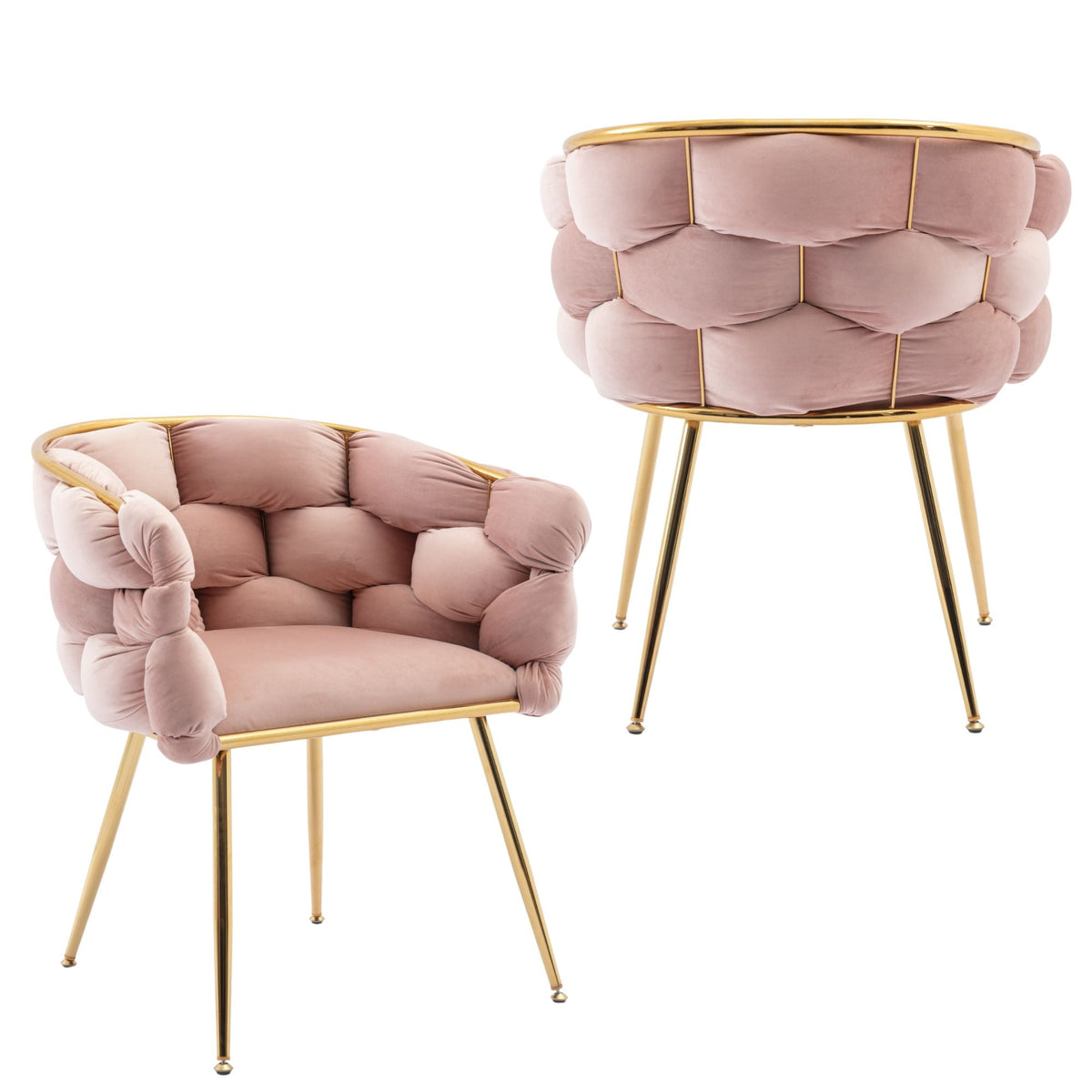 Pink Velvet Tufted Accent Chair with Gold Legs Set