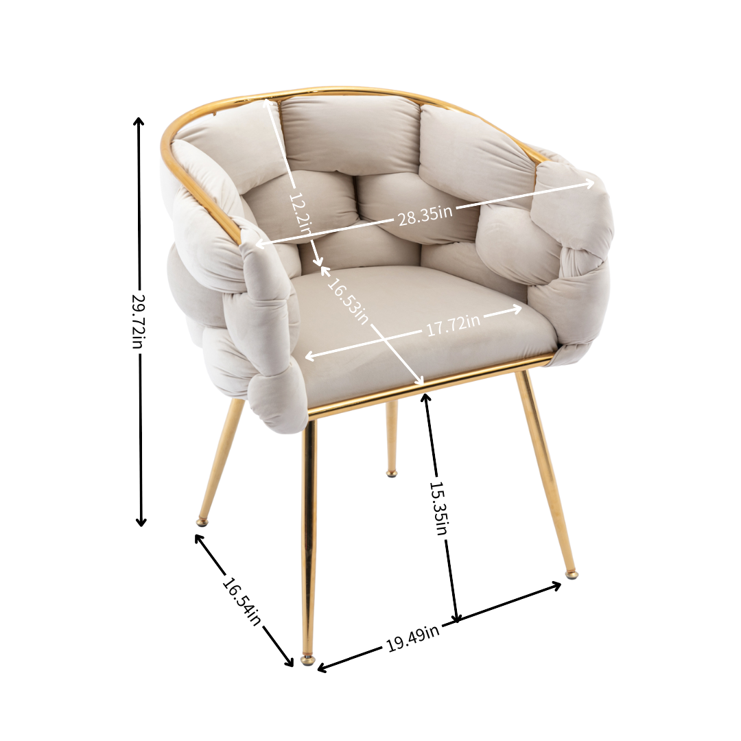 Beige Velvet Accent Chair with Gold Frame for Bedroom