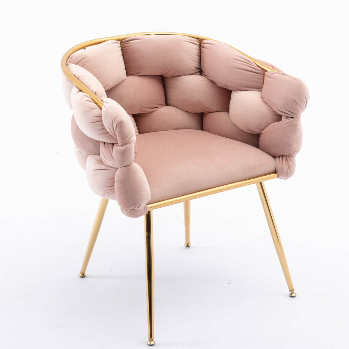 Pink Velvet Tufted Accent Chair with Gold Legs Set