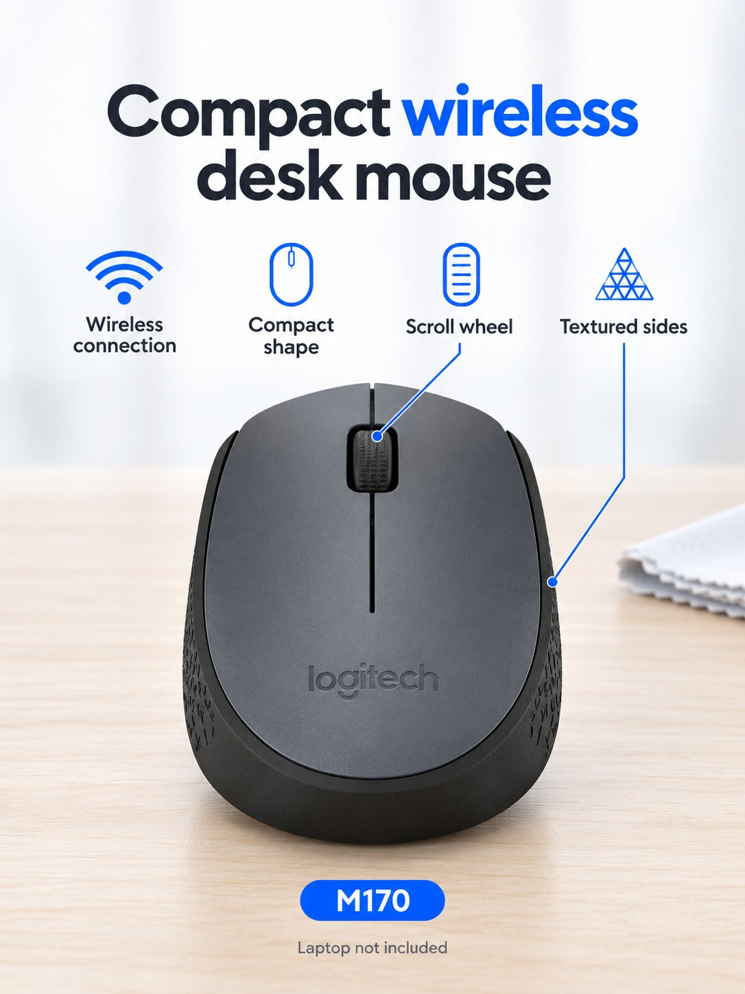 Compact Wireless Office Mouse for Laptop and Desk Work