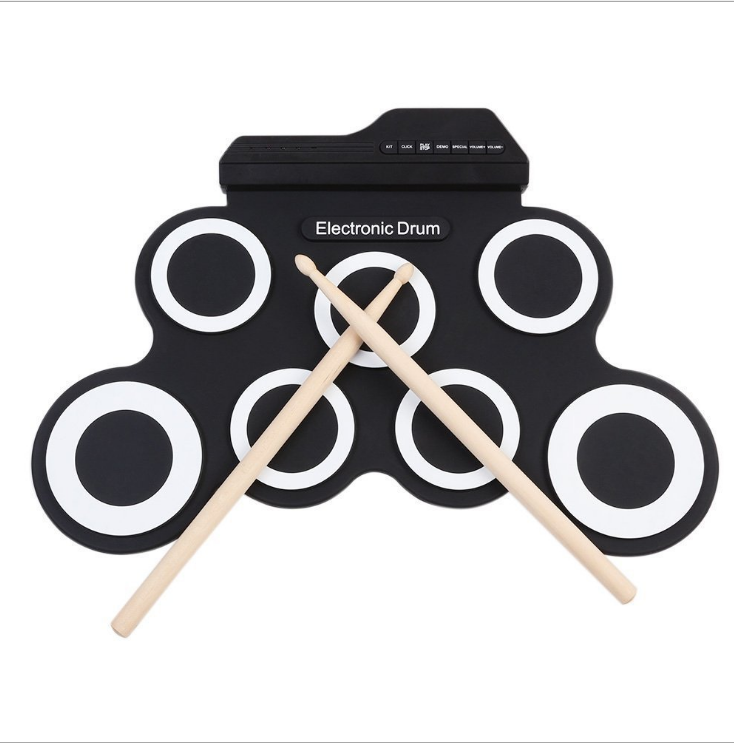 Portable Electronic Drum Kit With 7 Silicone Drum Pads