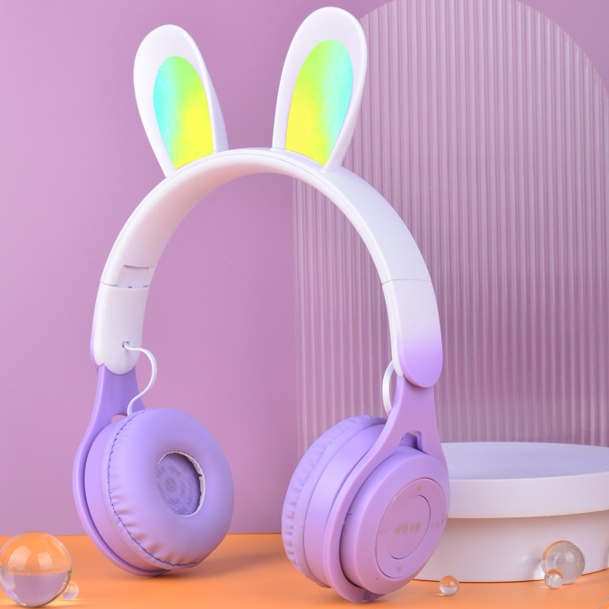 Kids Wireless Headset with Glowing Rabbit Ears for Classes