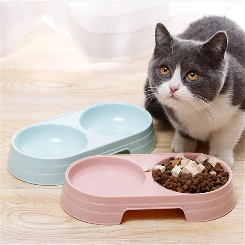 Double Pet Bowl Feeder for Cats & Small Dogs, Compact