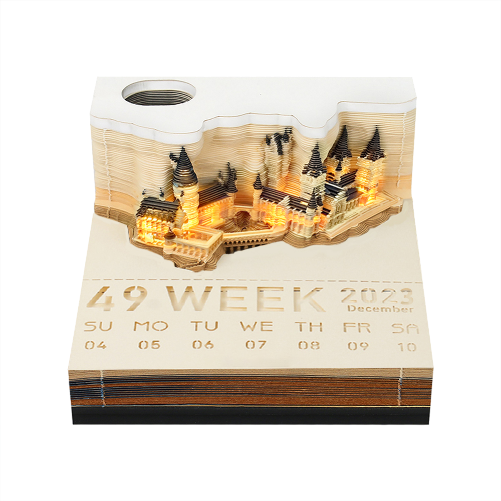 3D Castle Notepad Calendar With Warm LED Desk Light