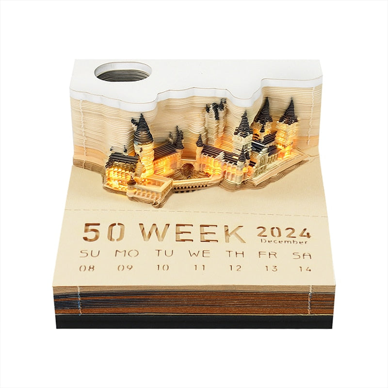 3D Castle Notepad Calendar With Warm LED Desk Light