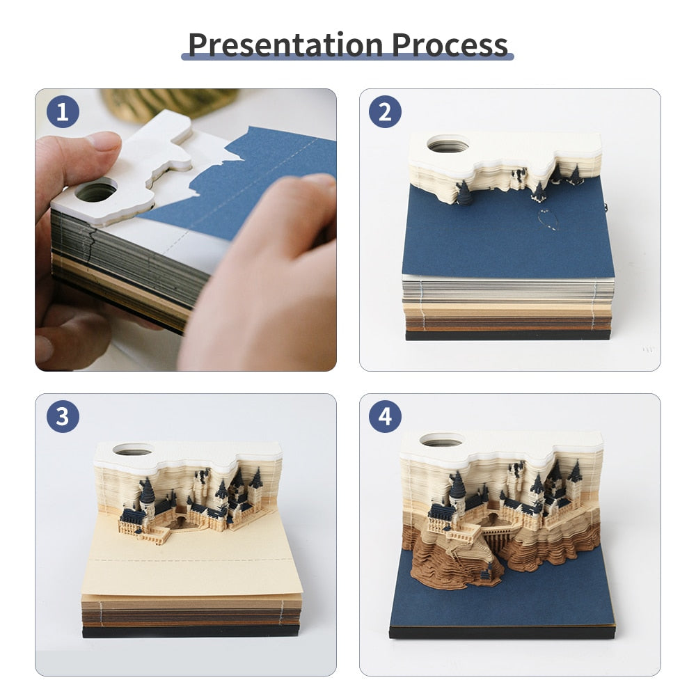 3D Castle Notepad Calendar With Warm LED Desk Light