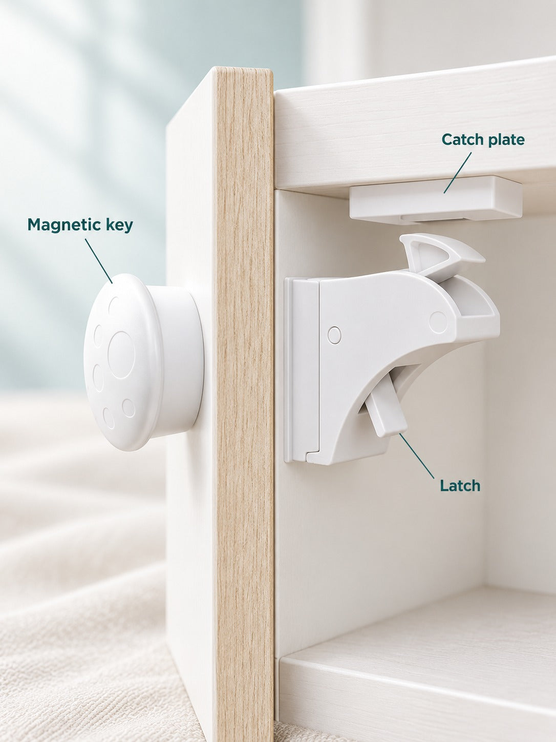 Magnetic Baby Cabinet Lock, No-Drill Child Safety Latch