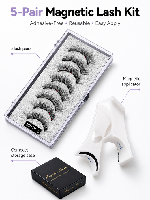 Magnetic Eyelash Kit — 5 Pairs, No Glue Applicator