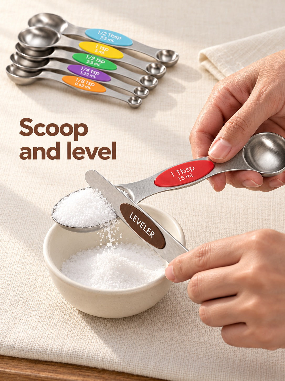 Magnetic Measuring Spoon Set, 7 Stainless Steel Pieces