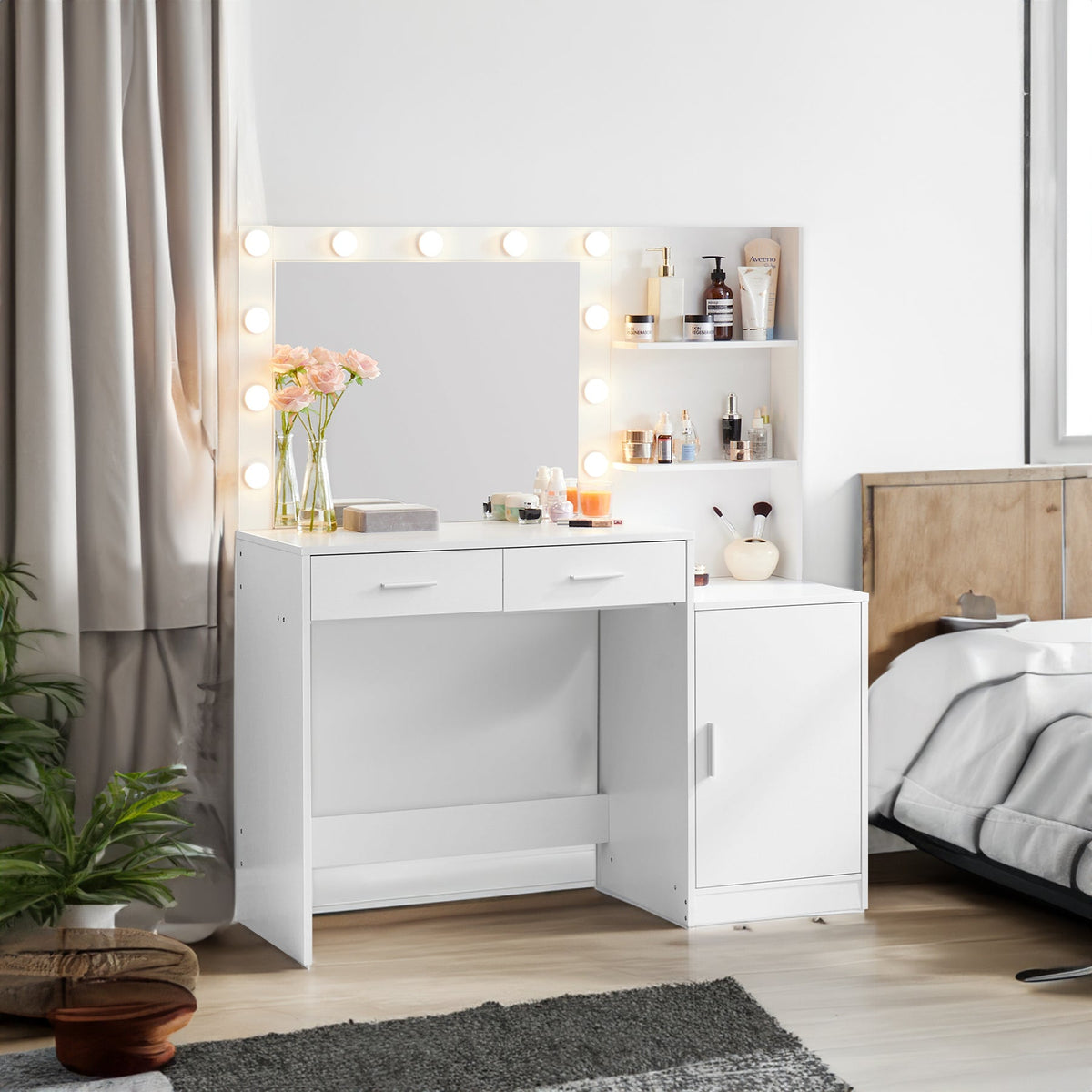 Makeup Vanity Desk with Lighted Mirror and Storage