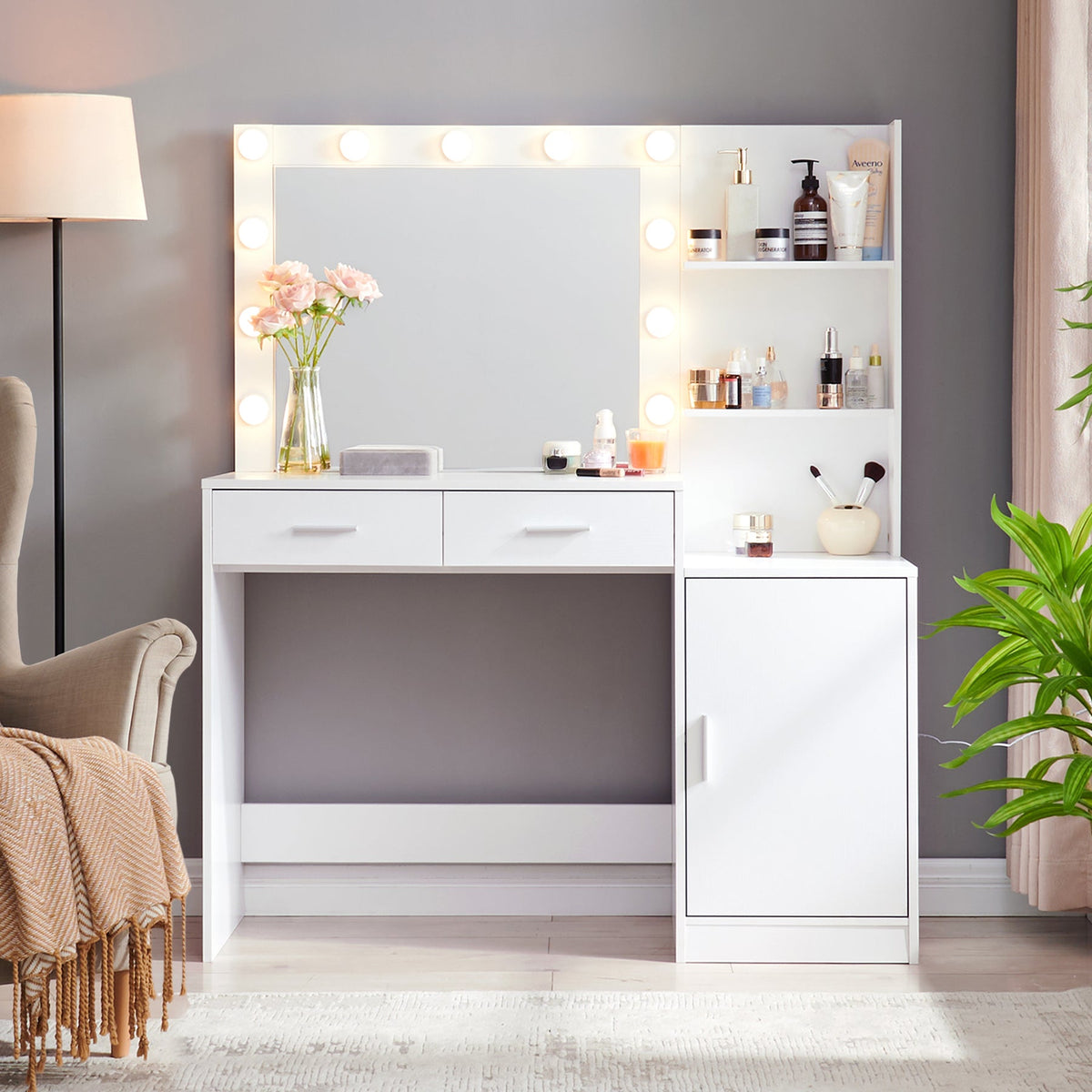 Makeup Vanity Desk with Lighted Mirror and Storage