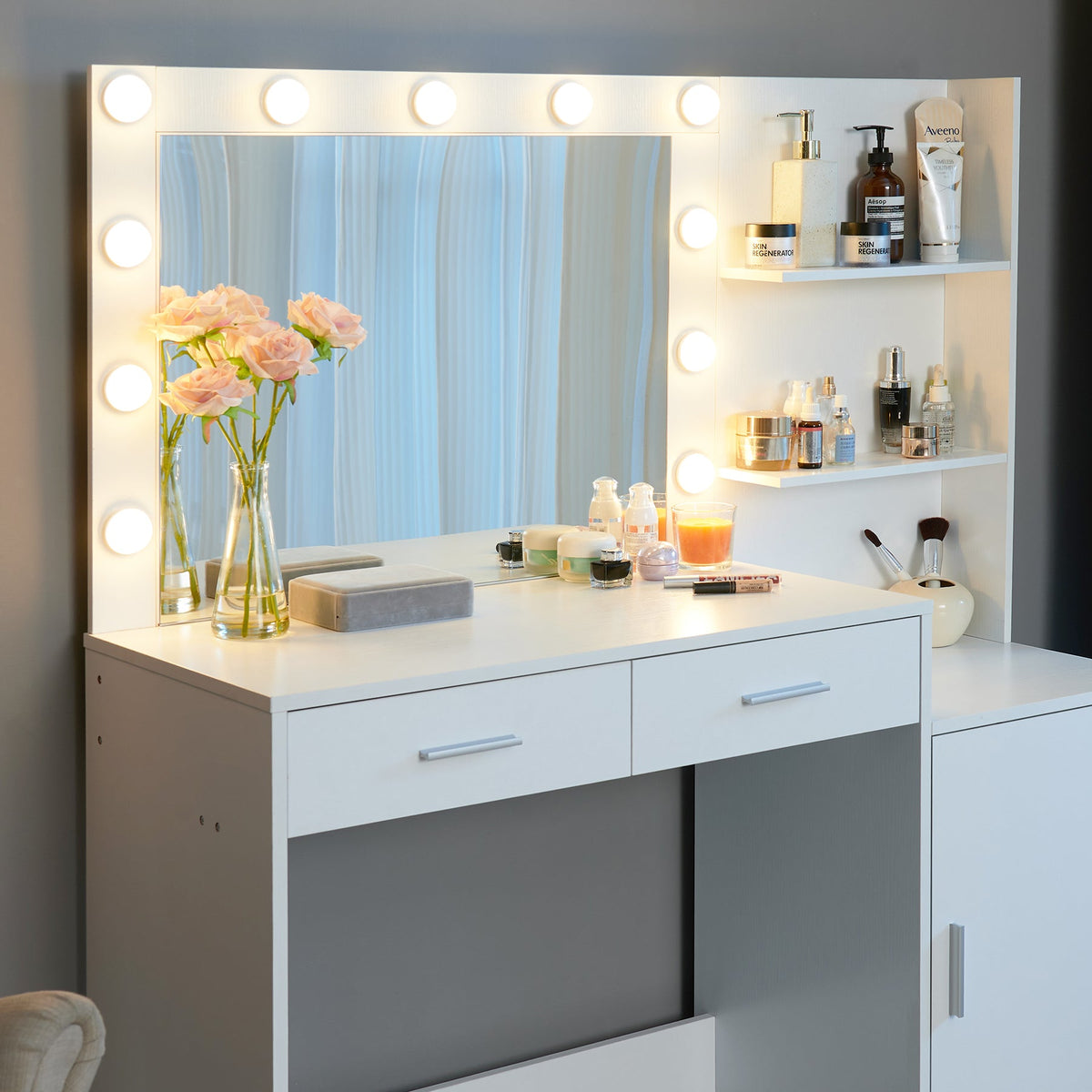 Makeup Vanity Desk with Lighted Mirror and Storage